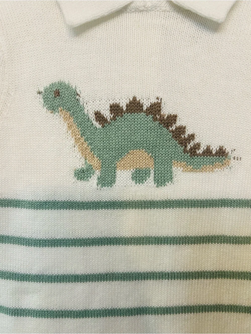Tahari Cream & Green Dinosaur Knit Romper